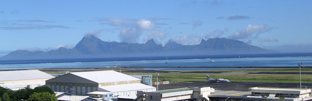 First View of Tahiti - Papeete Airport - Moorea in Background